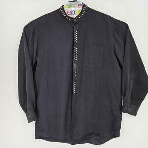 Vintage Pontelli Uomo Dress Shirt Mens XXL Mock Neck‎ Black Long Sleeve